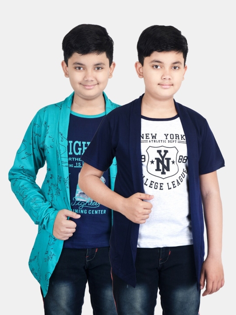 

Fabshio Boys Navy Blue & Green 2 Printed T-shirt