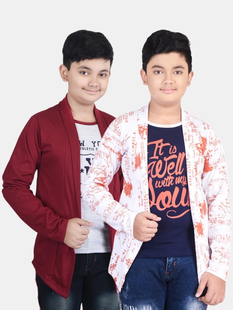

Fabshio Boys Pack Of 2 Typography Printed T-shirt with Attached Shrugs, Orange