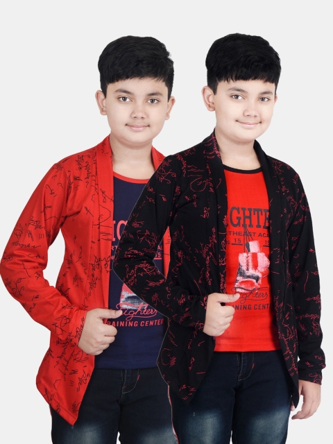 

Fabshio Boys Pack Of 2 Printed T-Shirts With Attached Shrugs, Navy blue