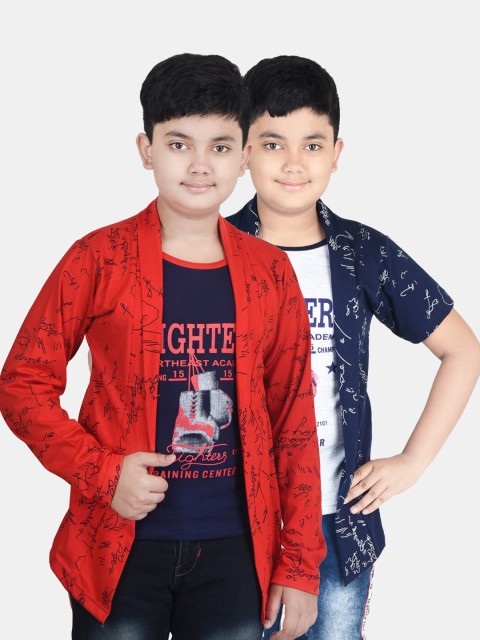 

Fabshio Boys Red & Blue Typography 2 Printed T-shirt
