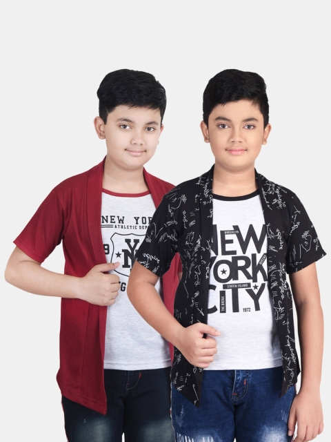 

Fabshio Pack-2 Boys Black& Maroon Printed T-shirt