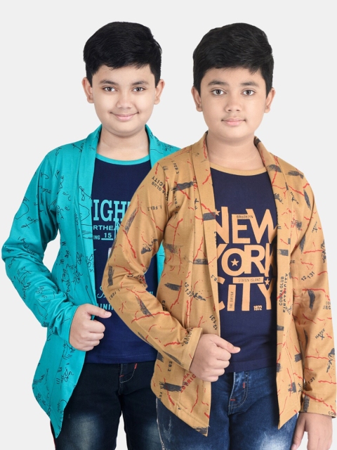 

Fabshio Boys Brown & Turquoise Blue Typography 2 Printed T-shirt