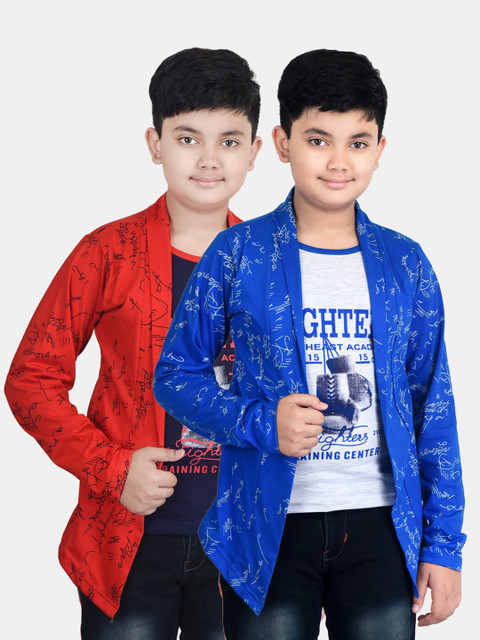 

Fabshio Boys Navy Blue & Red Typography 2 Printed T-shirt