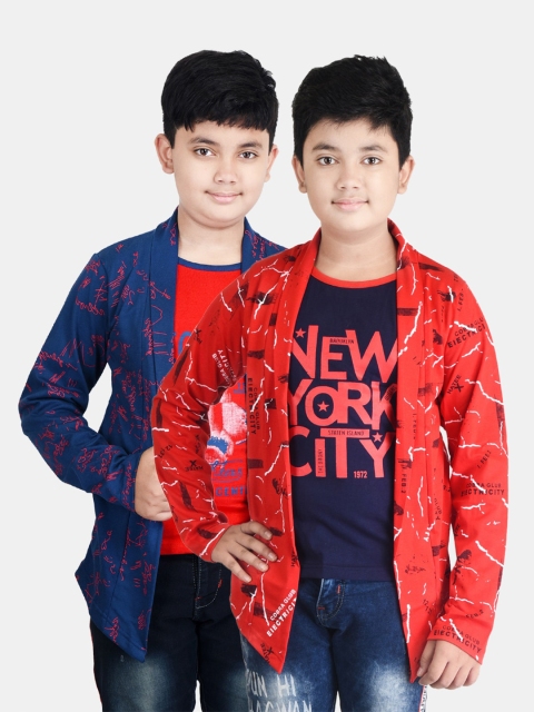 

Fabshio Boys Pack Of 2 Printed T-Shirts With Attached Shrugs, Red