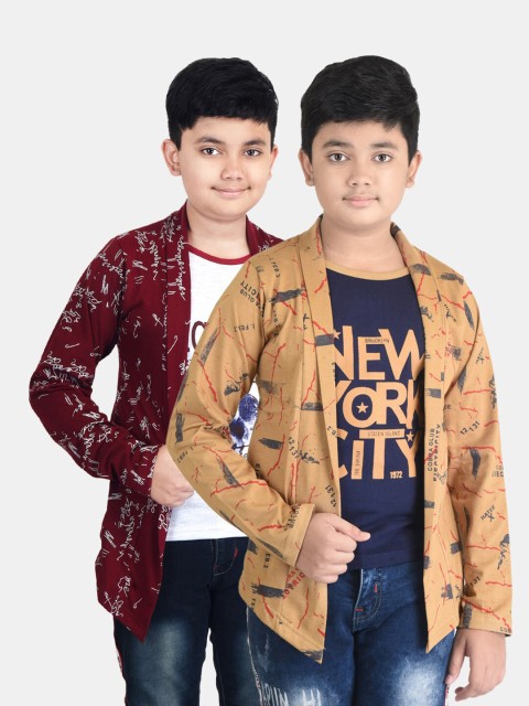 

Fabshio Boys Brown & Maroon 2 Printed T-shirt