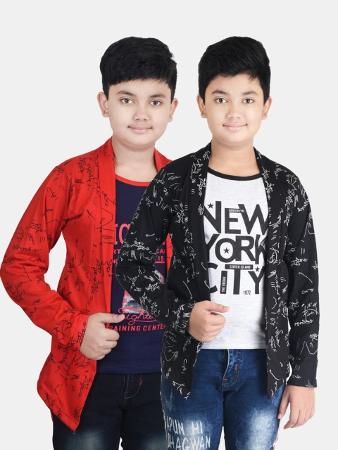 

Fabshio Boys Black & Orange 2 Printed Henley Neck T-shirt