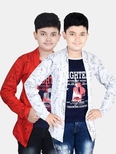 

Fabshio Boys Grey And Red Pack of 2 Typography Printed Pockets T-shirt