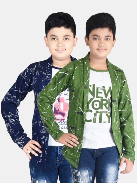 

Fabshio Boys Pack of 2 Printed Cotton T-shirt With Attached Shrugs, Green