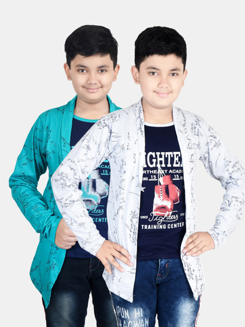 

Fabshio Boys Grey & Blue 2 Printed T-shirt