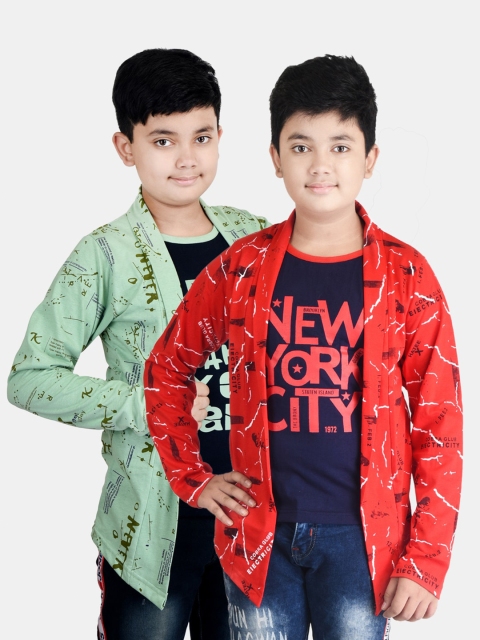 

Fabshio Boys Red & Green 2 Printed T-shirt