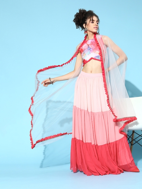 

Inddus Pretty Pink Printed Unstitched Lehenga Choli with Dupatta