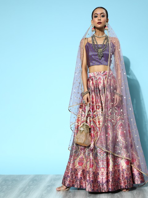 

Inddus Pretty Pink Woven Design Unstitched Lehenga Choli with Dupatta