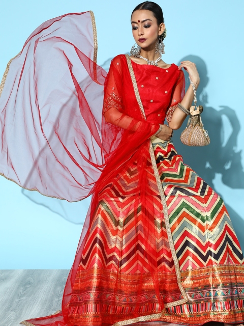 

Inddus Alluring Red Embellished Unstitched Lehenga Choli with Dupatta