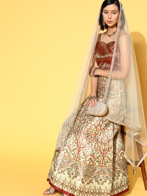

Inddus Gorgeous Green Woven Design Unstitched Lehenga Choli with Dupatta