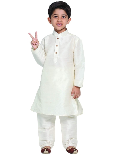 

FOURFOLDS Boys Cream-Coloured Kurta & Pyjamas