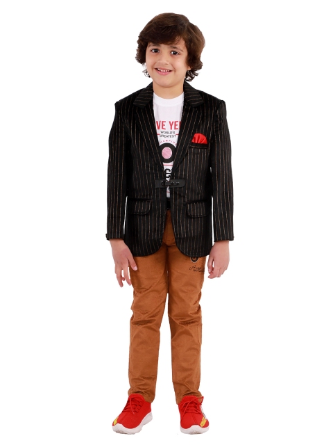

FOURFOLDS Boys Black & Gold Striped 3 Piece Suit