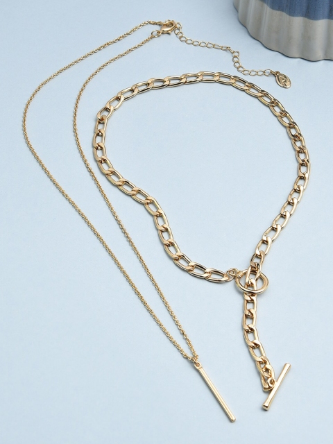 

Accessorize Set Of 2 Gold-Toned T-Bar Chain Necklace