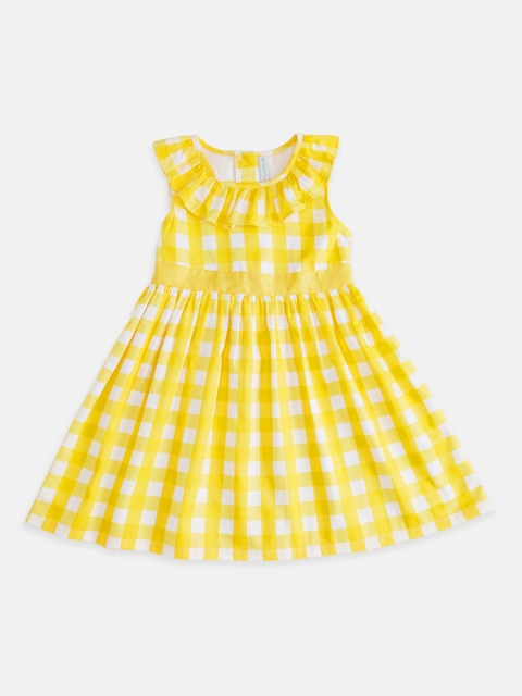

Pantaloons Junior Girls Yellow & White Checked Fit & Flare Dress
