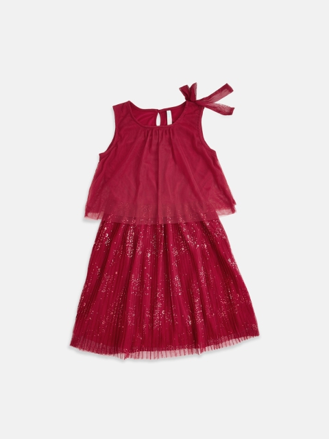 

Pantaloons Junior Girls Red & Silver-Toned Printed A-Line Dress