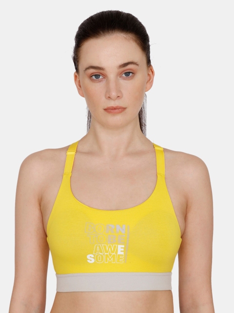 

Zelocity by Zivame Yellow & Grey Printed Non Wired Full Coverage Workout Bra