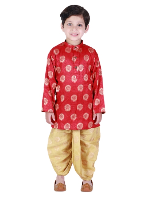 

Superminis Boys Red & Golden Ethnic Motifs Printed Regular Kurti with Dhoti Pants
