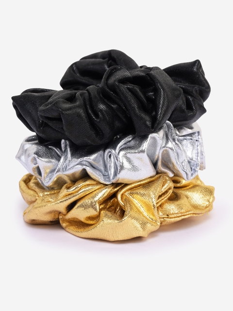 

BuckleUp Women Pack Of 3 Solid Ponytail Holders, Gold