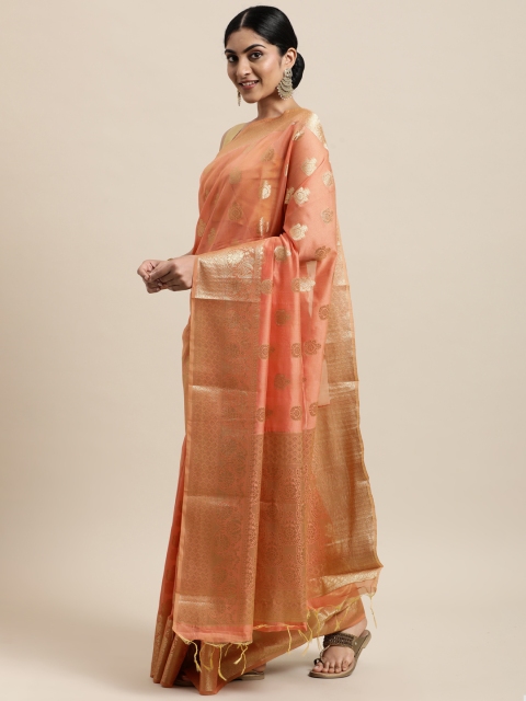 

Pisara Peach-Coloured Ethnic Motifs Zari Tissue Saree