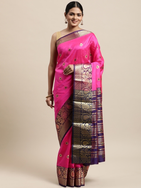 

Mitera Pink Woven Design Silk Cotton Chanderi Saree