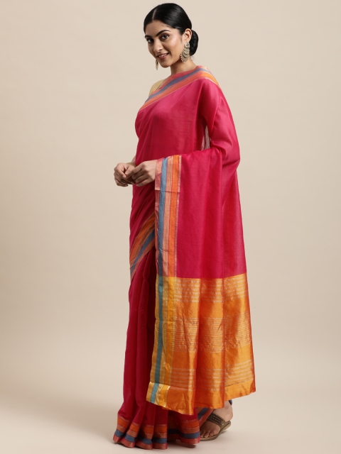 

Mitera Pink Silk Cotton Chanderi Saree