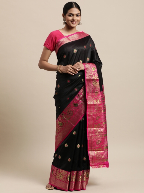 

Mitera Black & Pink Woven Design Silk Cotton Chanderi Saree