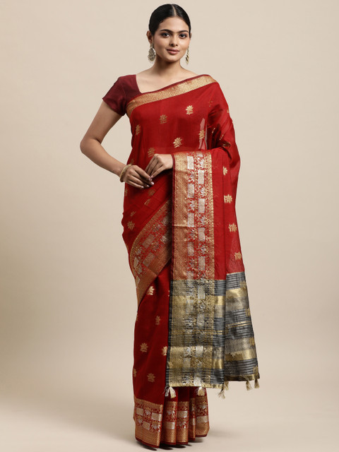 

Mitera Maroon Woven Design Silk Cotton Kanjeevaram Saree