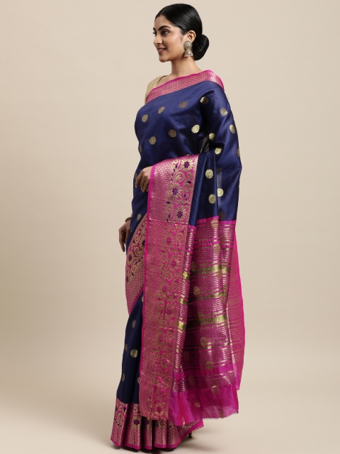 

Mitera Navy Blue & Pink Woven Design Silk Cotton Chanderi Saree