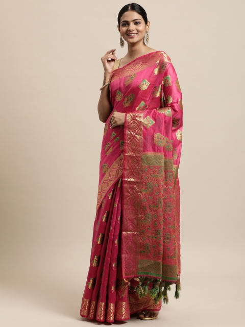 

Mitera Pink Woven Design Silk Cotton Banarasi Saree