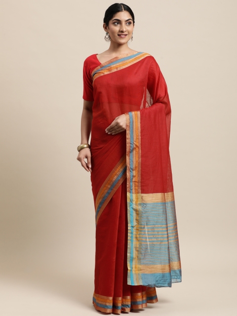 

Mitera Red Silk Cotton Chanderi Saree