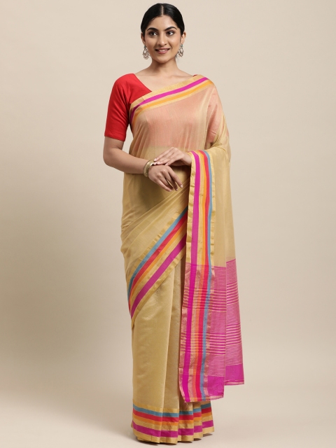 

Mitera Beige Silk Cotton Chanderi Saree