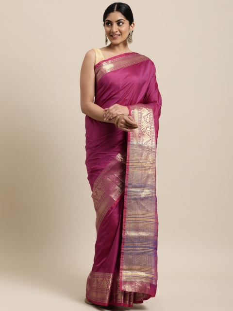 

Mitera Magenta Zari Silk Cotton Chanderi Saree