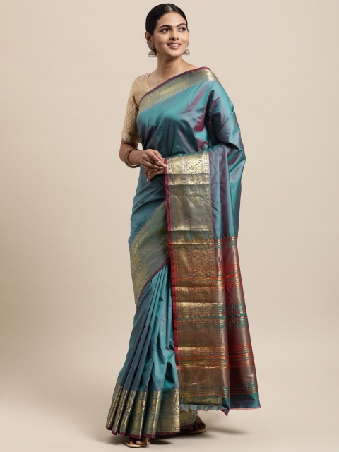 

Mitera Teal Woven Design Silk Cotton Chanderi Saree