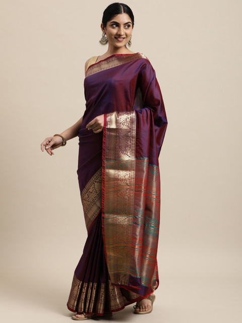 

Mitera Burgundy Woven Design Silk Cotton Chanderi Saree