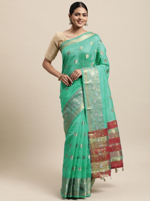 

Mitera Sea Green Woven Design Silk Cotton Kanjeevaram Saree