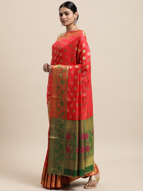 

Mitera Red Ethnic Motifs Zari Silk Cotton Kanjeevaram Saree