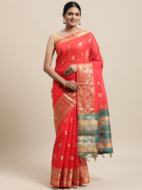 

Mitera Red Ethnic Motifs Zari Silk Cotton Kanjeevaram Saree