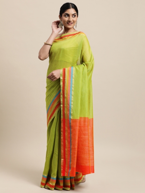 

Mitera Olive Green Silk Cotton Chanderi Saree