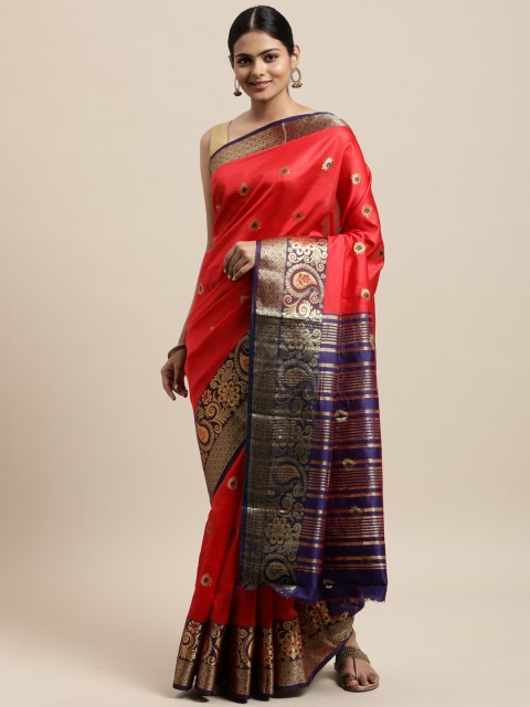 

Mitera Red Woven Design Silk Cotton Chanderi Saree