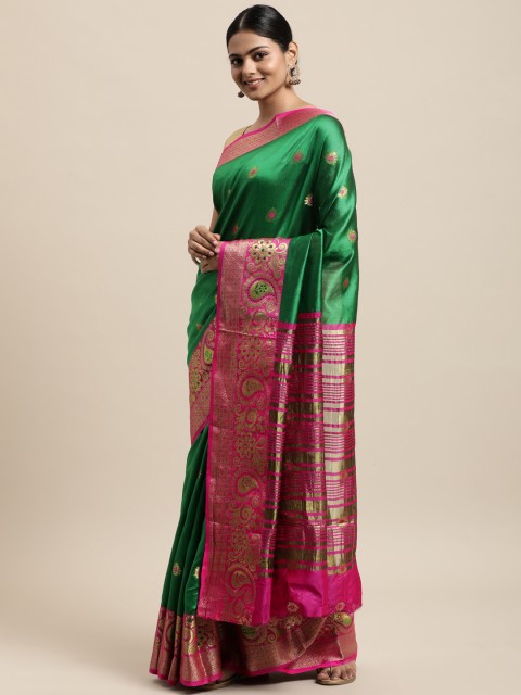 

Mitera Green Woven Design Silk Cotton Chanderi Saree
