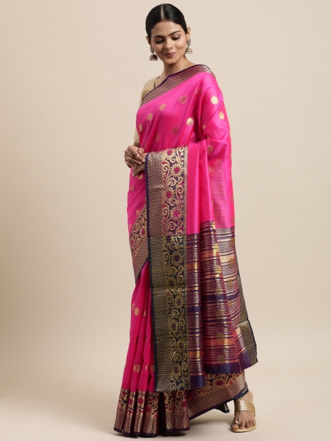 

Mitera Pink Woven Design Silk Cotton Chanderi Saree