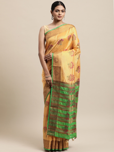 

Mitera Yellow Ethnic Motifs Zari Silk Cotton Chanderi Saree