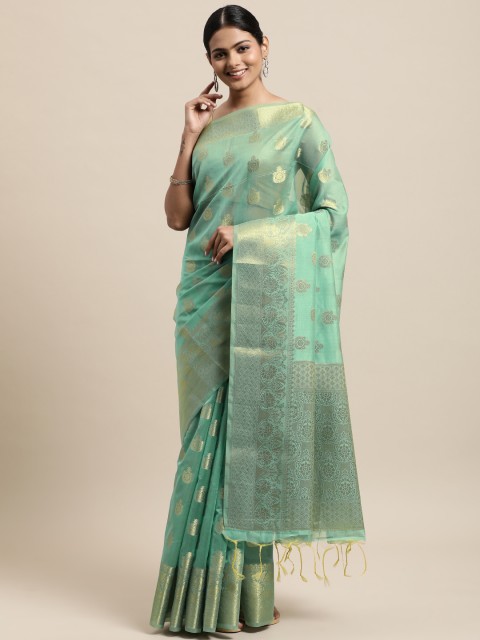

Pisara Sea Green Ethnic Motifs Zari Tissue Saree