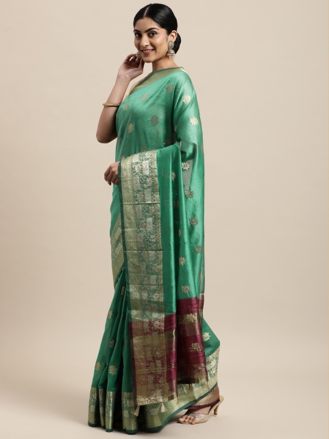 

Mitera Turquoise Blue Woven Design Silk Cotton Kanjeevaram Saree