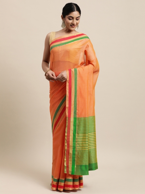 

Mitera Orange Silk Cotton Chanderi Saree