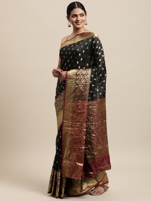 

Mitera Black Ethnic Motifs Zari Silk Cotton Banarasi Saree